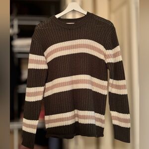 Pink Rose Men's Sweater in Brown and Cream Stripes